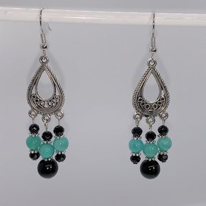 21145 Onyx & Blue Aqua Quartzite Earrings